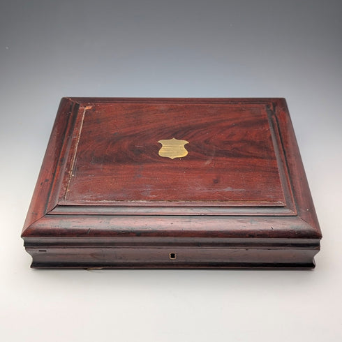 1870 British antique white mother-of-pearl handle dessert cutlery, 6 pairs, wooden box